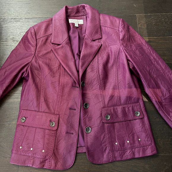 Crinkled leather blazer size 12P - Picture 1 of 3